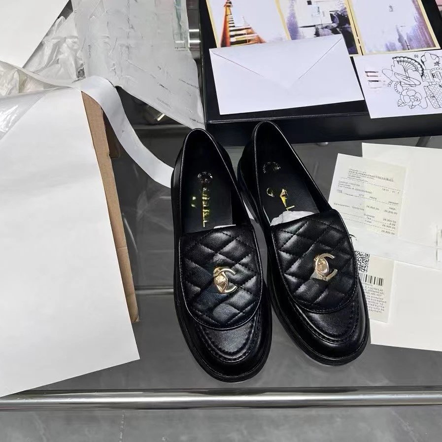 Chanel Leather Shoes Quilted CC Logo Loafers image 2