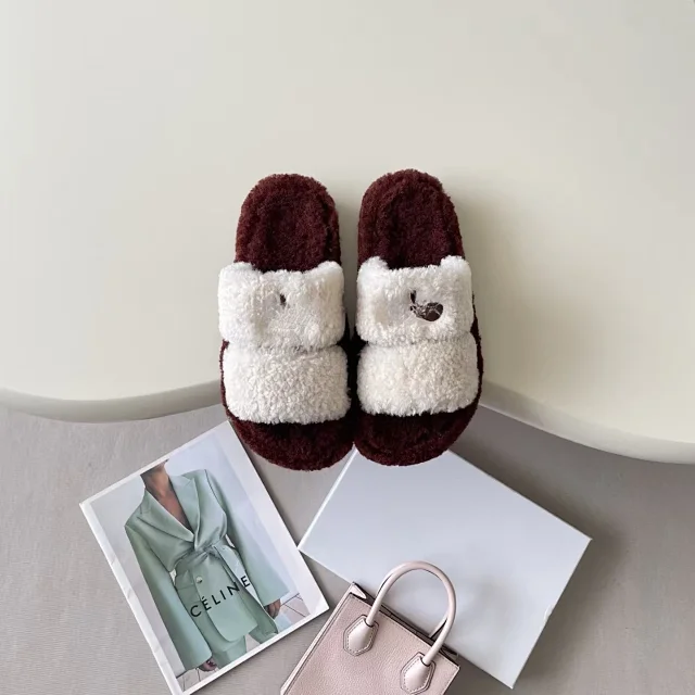 Unbranded Slippers Faux-shearling double-strap open-toe product detail image 3