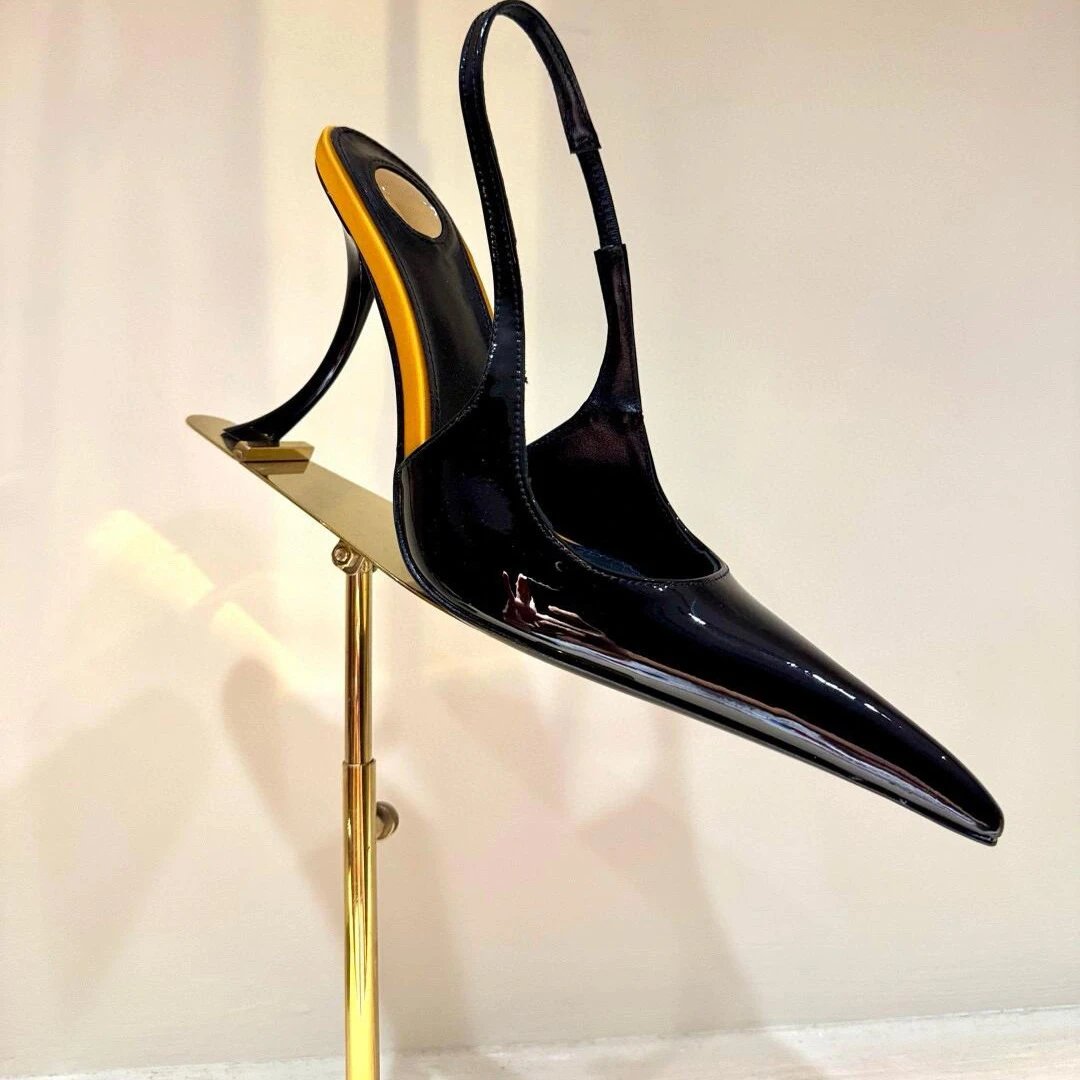 Unbranded High Heels Patent Leather Pointed-Toe Slingback Stiletto image 1