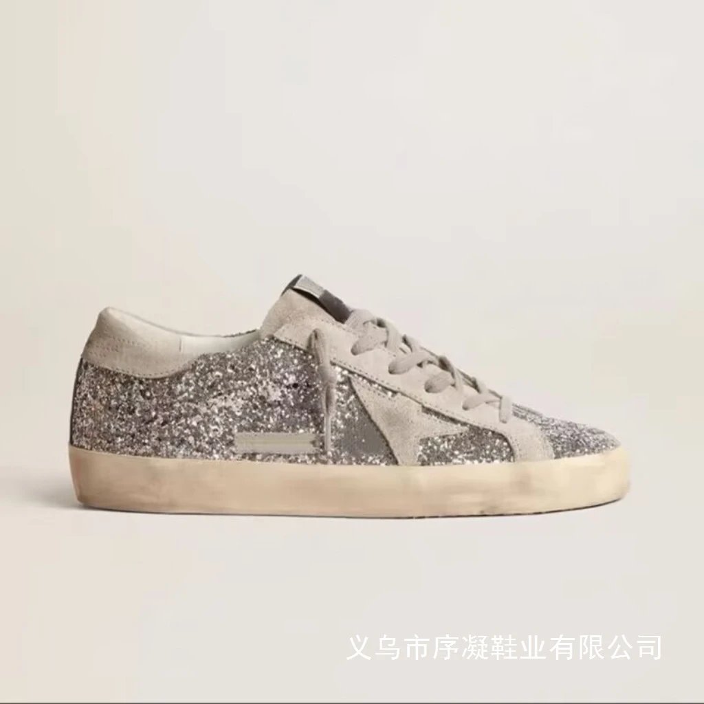 Golden Goose Superstar White and Silver Leather Sneakers - 7