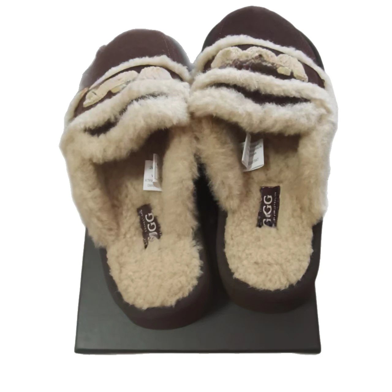 UGG Slippers Platform Shearling Logo Strap image 5