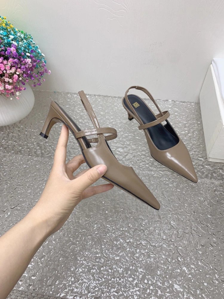 Design Pointed-Toe Slingback Kitten Heels Beige Leather Shoes - 27