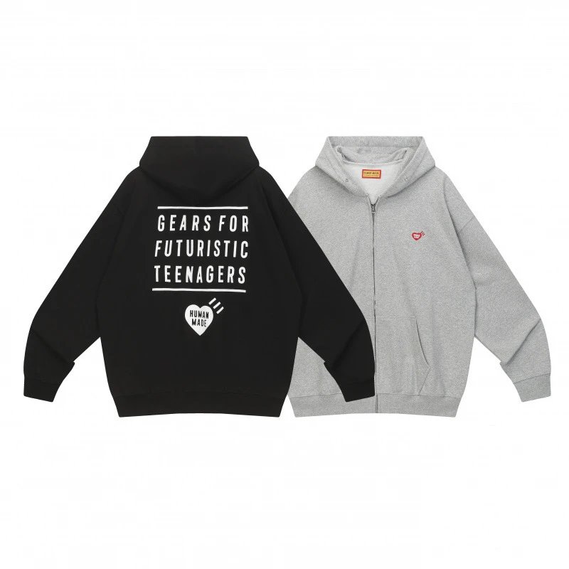 Human Made Gears For Futuristic Teenagers Hoodie Black and Gray Zip-Up Hoodie - 1