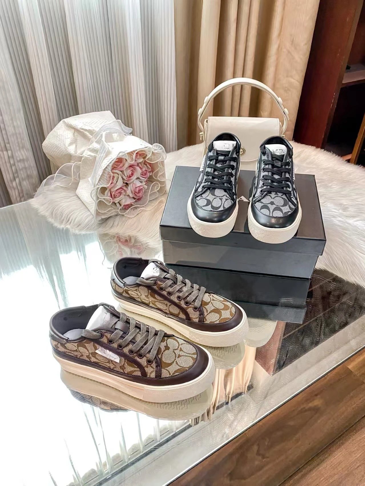 Coach Signature Canvas Sneakers Brown Beige Multicolor - 7