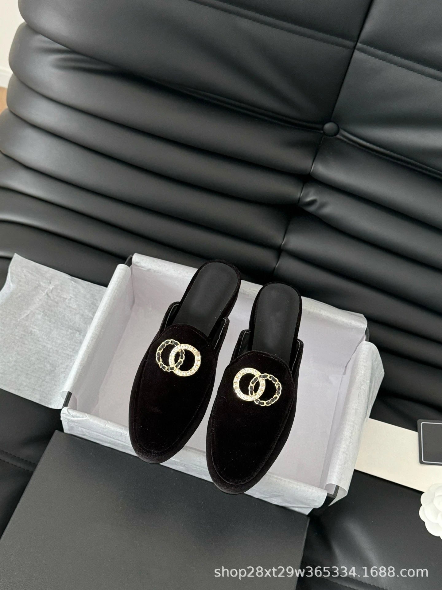 Versace Medusa Chain Loafers Black Velvet Loafers - 6