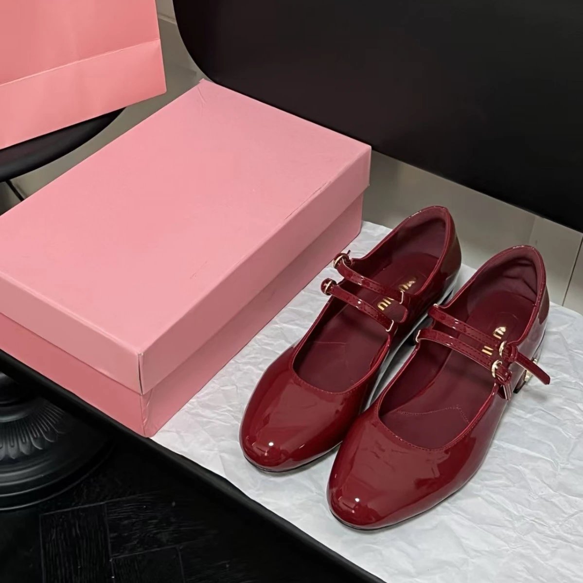 Miu Leather Shoes Patent Double-Strap Mary Jane Low-Heel image 2