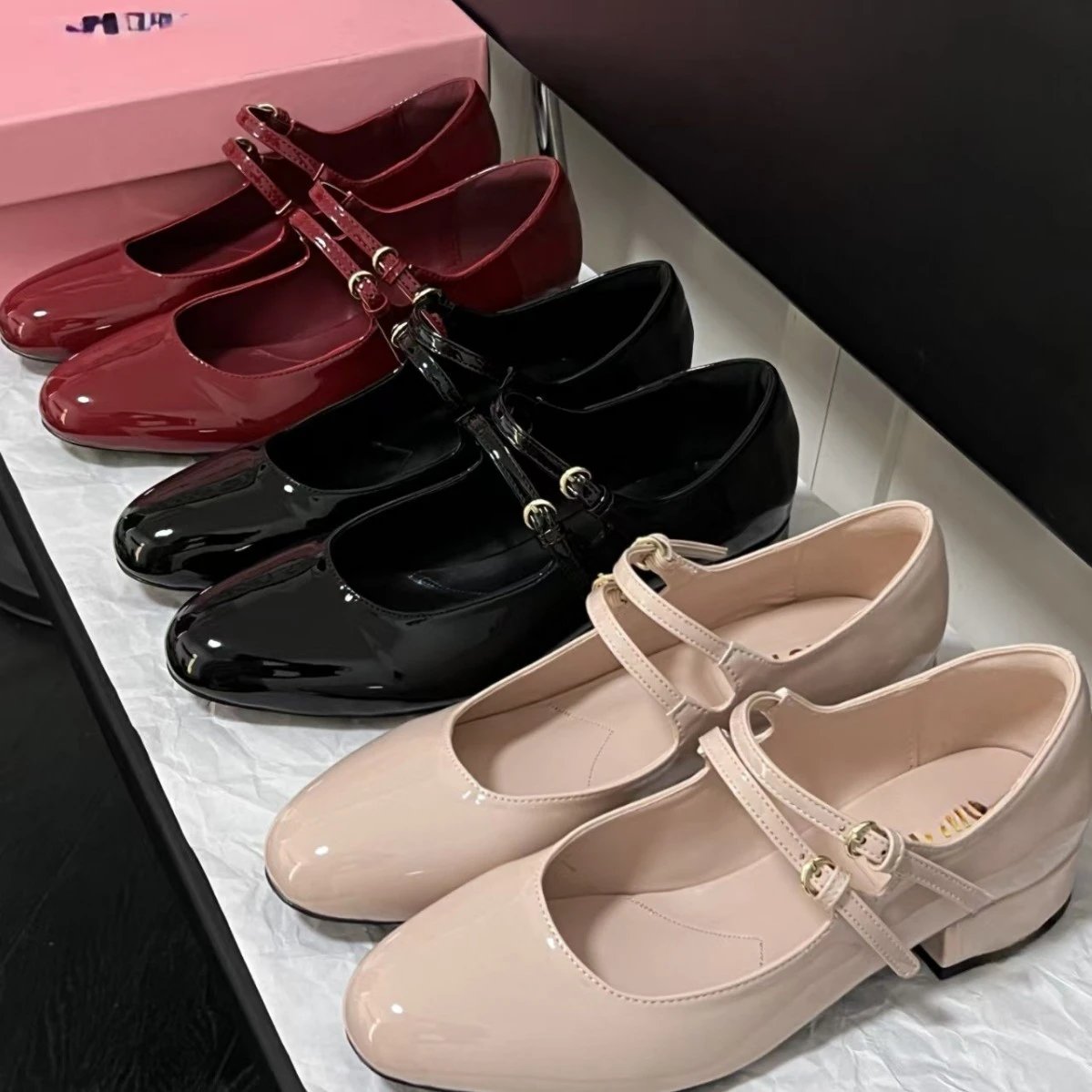 Miu Leather Shoes Patent Double-Strap Mary Jane Low-Heel image 4