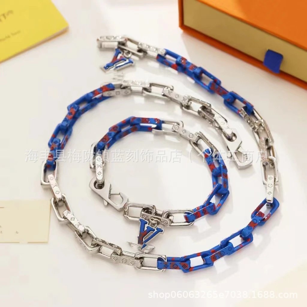 Louis Vuitton Chain Link Bracelet Blue Monogram Coated Canvas Silver Hardware - 2