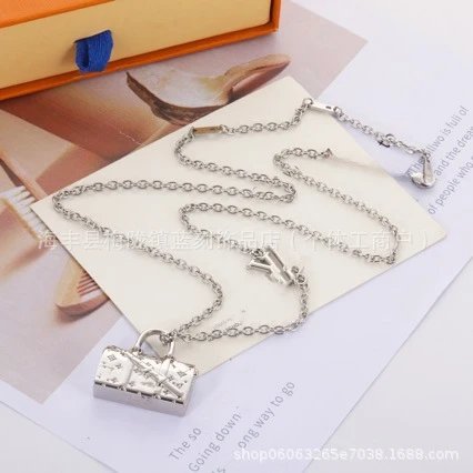 Louis Vuitton Trunk Pendant Necklace Gold and Silver - 2