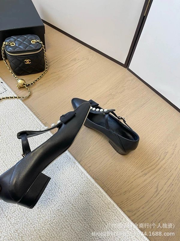 Chanel-inspired Pearl Bow Flat Beige Leather Mary Jane Shoes - 6
