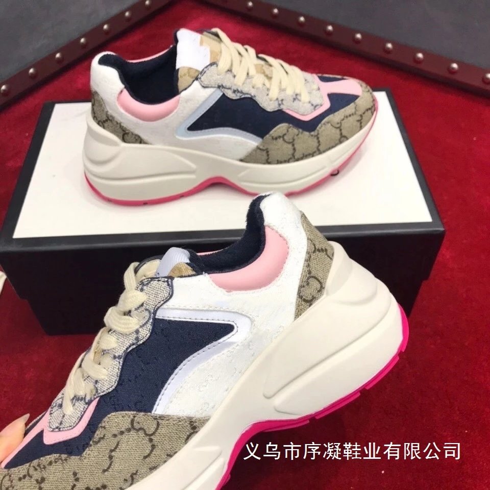 Gucci Rhyton GG Monogram Pink and Navy Chunky Sneakers - 4