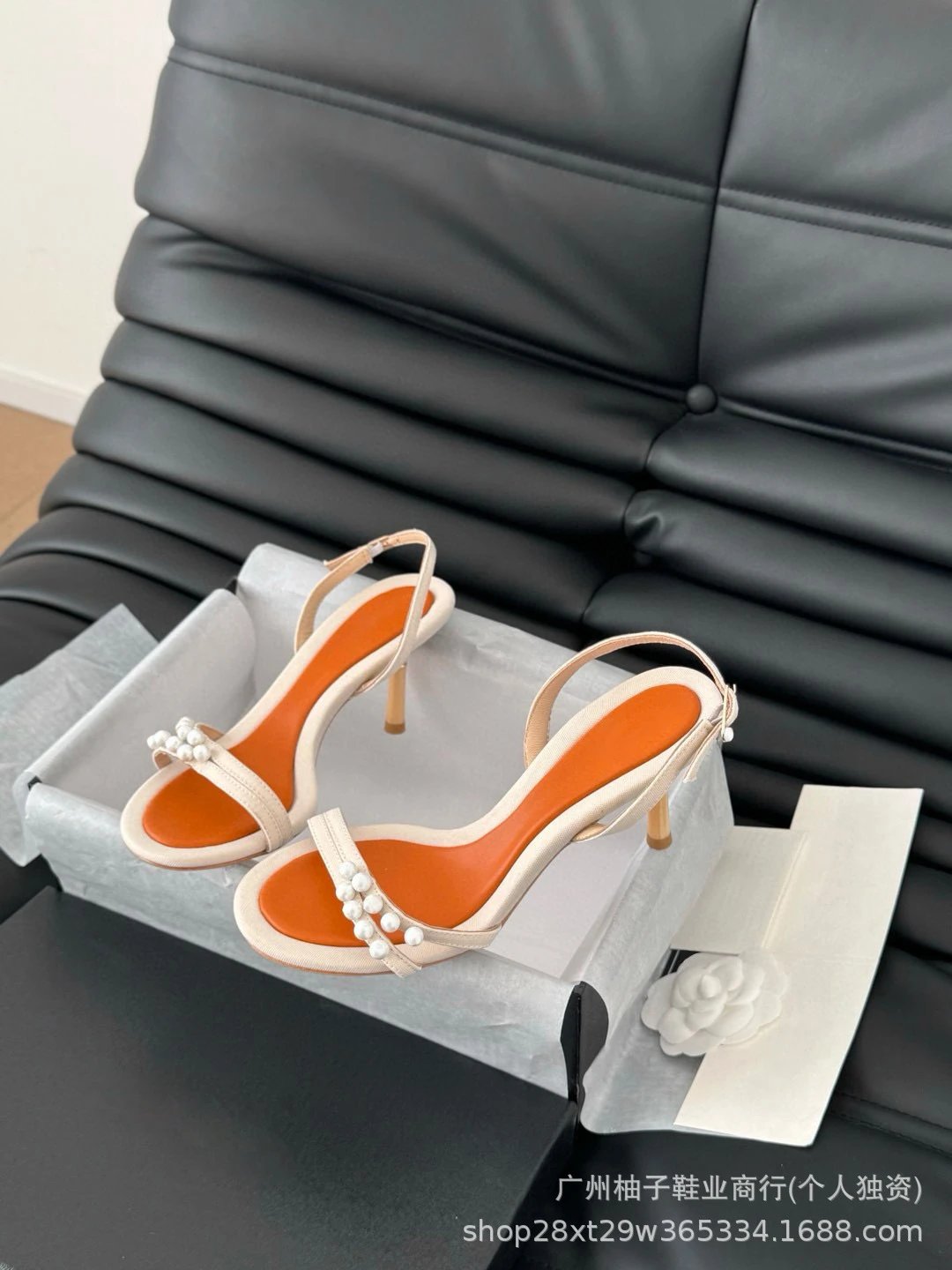Pearl-Embellished Satin Mule Sandals in Ivory - 6