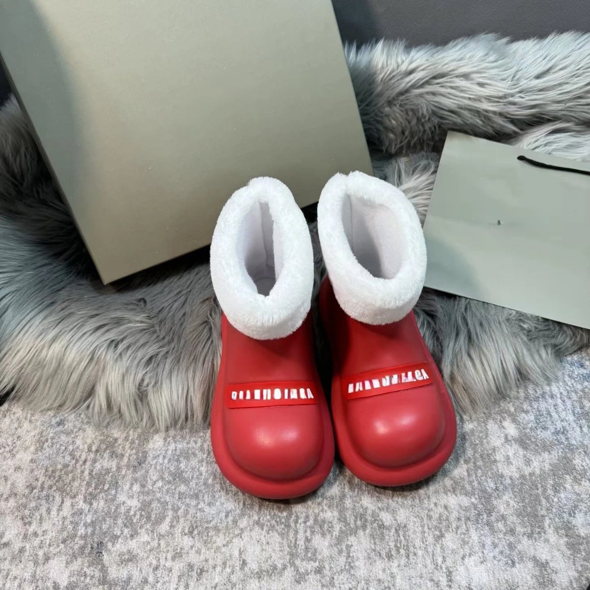 Balenciaga Boots Faux-fur-lined short rain with chunky soles image 4