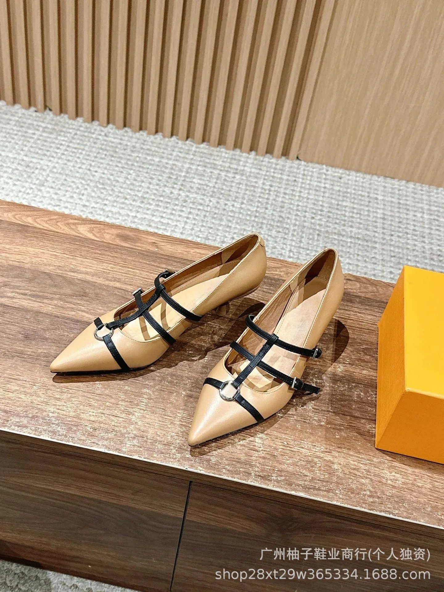 Black Pointed-Toe Mary Jane Flats with Double Strap and Ring Buckle - 25