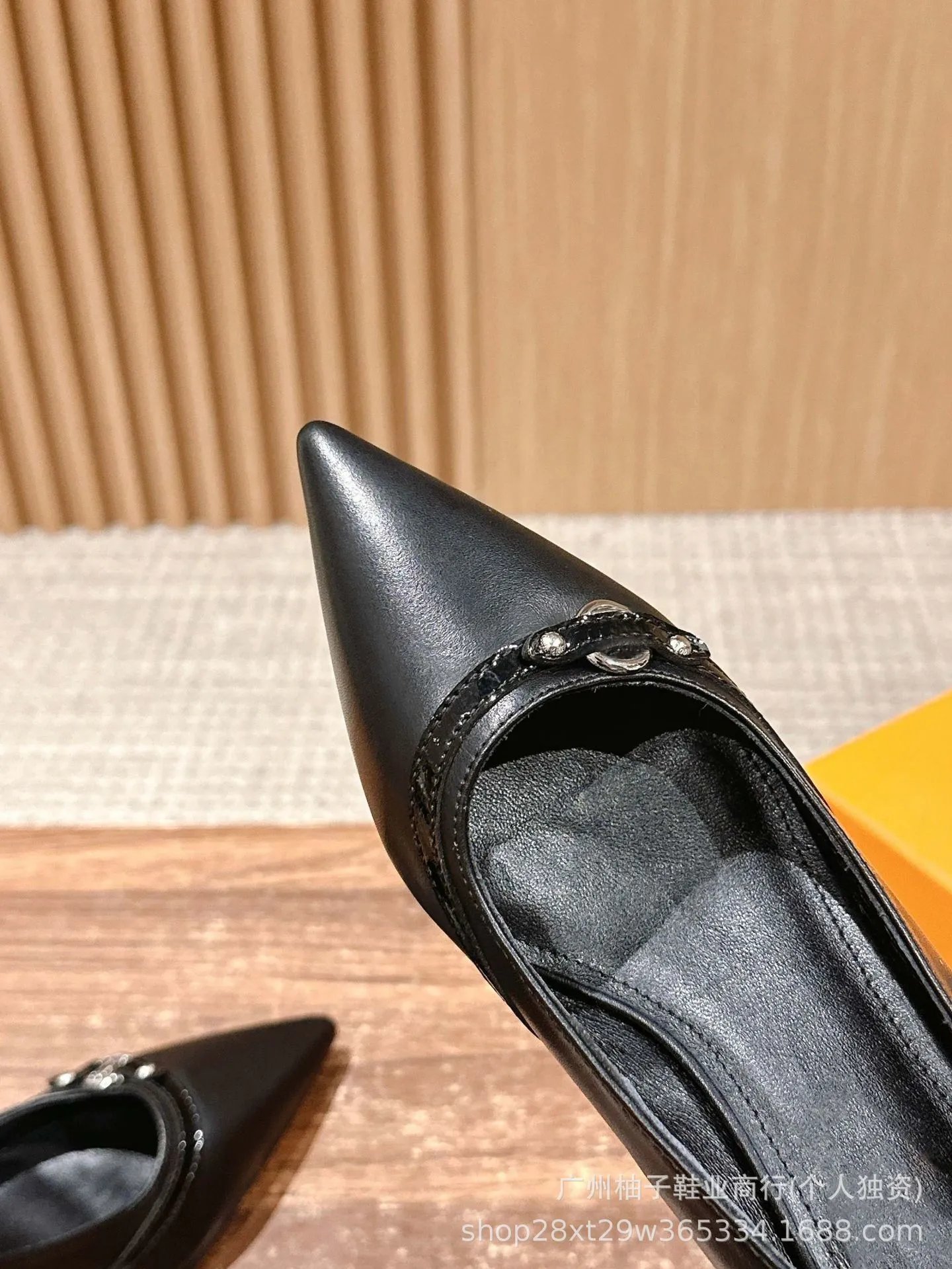 Black Pointed-Toe Mary Jane Flats with Double Strap and Ring Buckle - 12