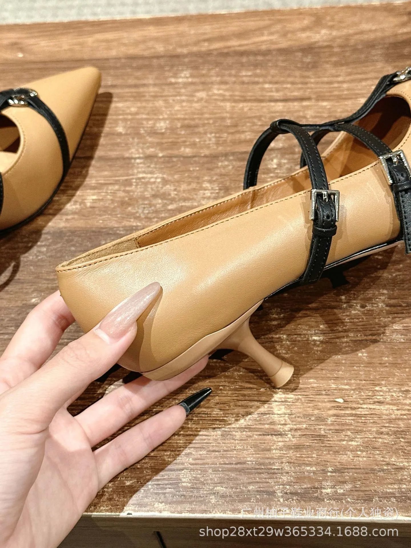 Black Pointed-Toe Mary Jane Flats with Double Strap and Ring Buckle - 26