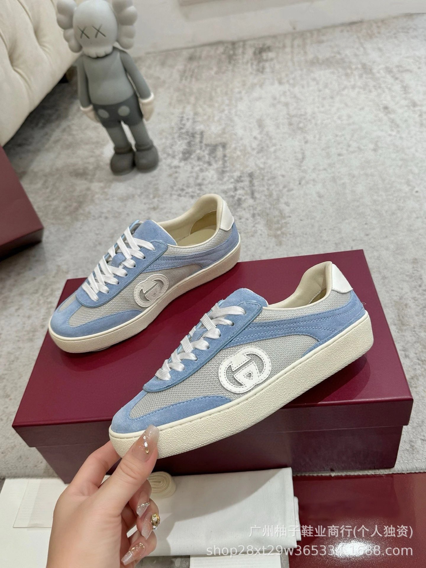 Gucci Rhyton Low Blue Beige Mesh Sneakers - 6