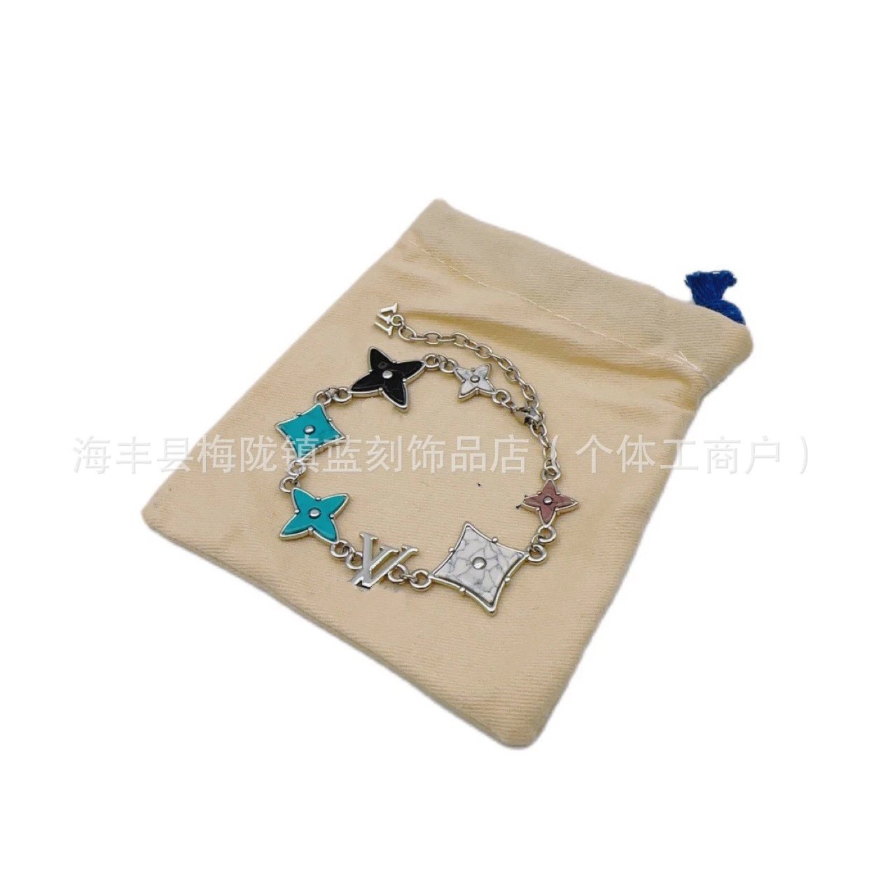 Louis Vuitton Monogram Star Chain Necklace Turquoise Silver Necklace - 3