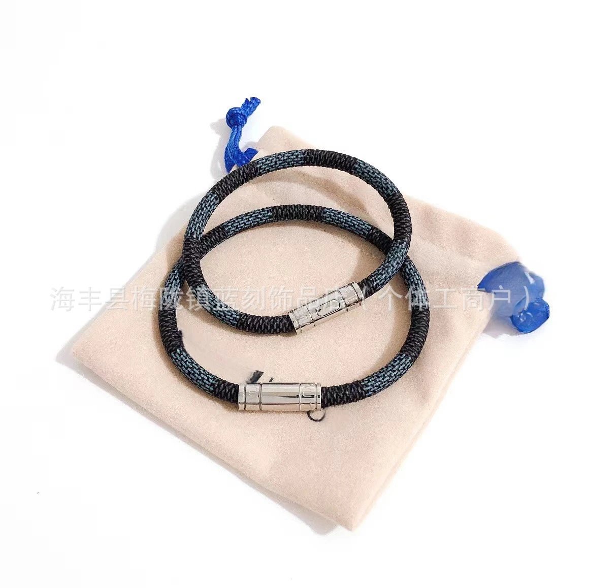 Design Braided Rope Bracelet with Magnetic Clasp Black-Blue - 3