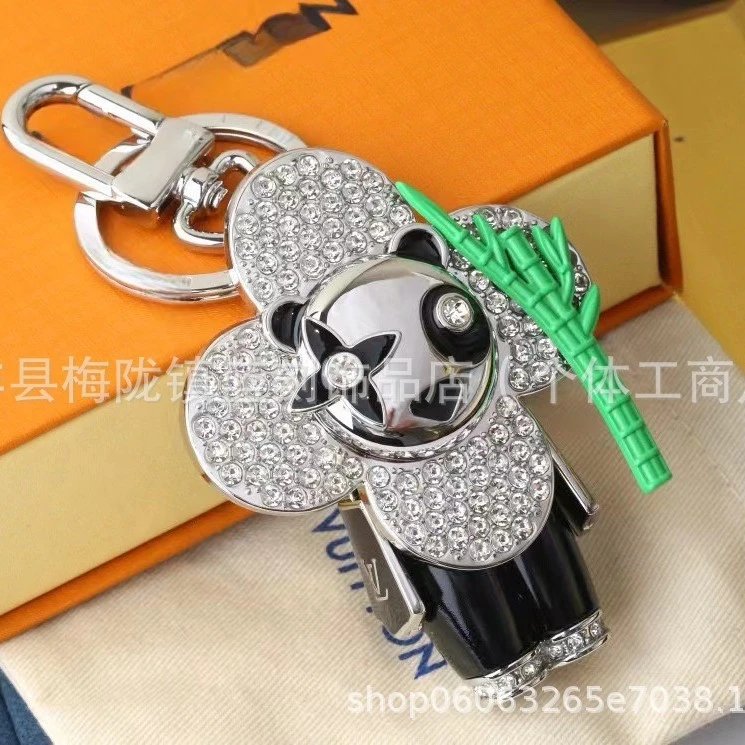 Louis Vuitton Panda Charm Keychain with Crystal Embellishment and Bamboo Accent