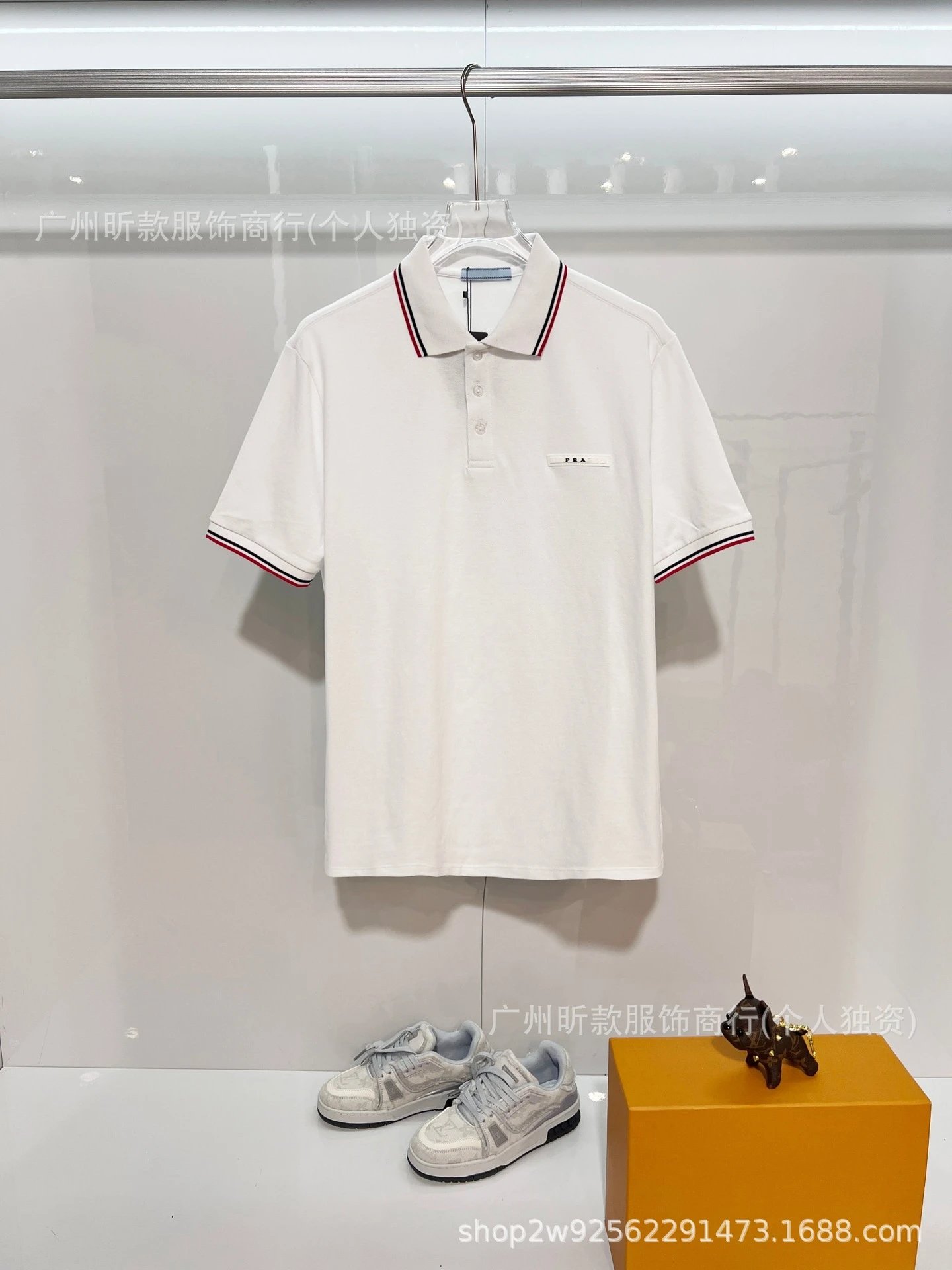 Prada Logo Patch Polo White with Red-Black Trim Polo - 8