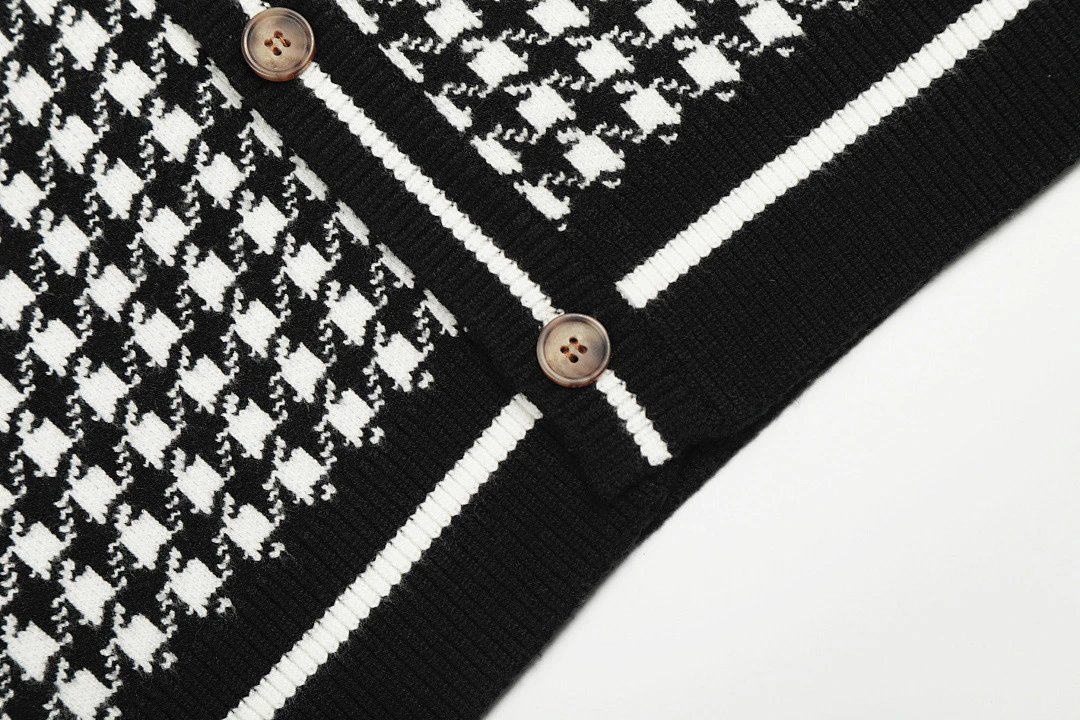 Polo Ralph Lauren Houndstooth Cardigan Black/White Knit Cardigan - 9