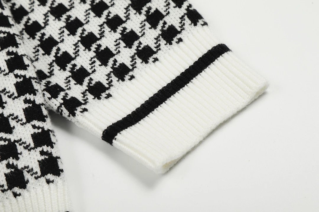 Polo Ralph Lauren Houndstooth Cardigan Black/White Knit Cardigan - 16