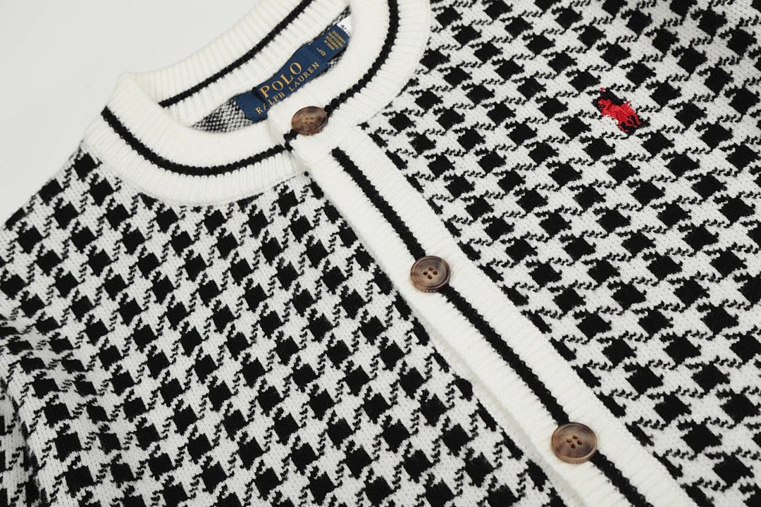 Polo Ralph Lauren Houndstooth Cardigan Black/White Knit Cardigan - 21