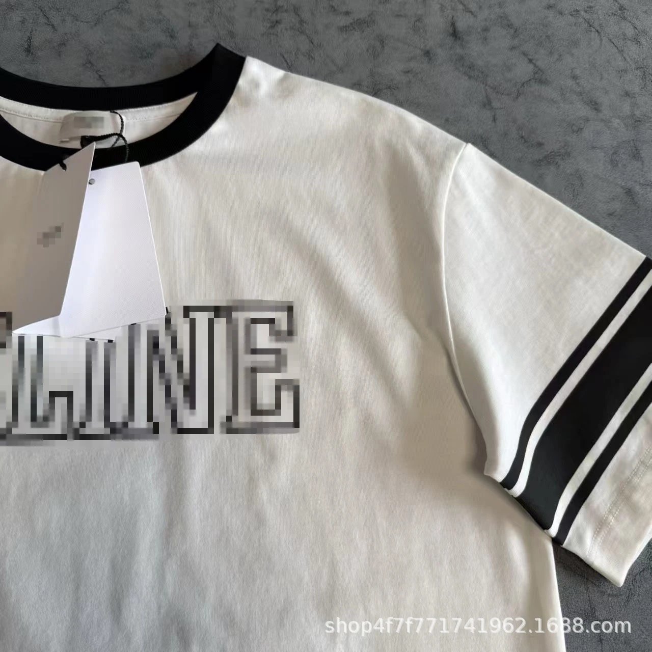 Celine Pixel Logo Ringer T-Shirt White - 14