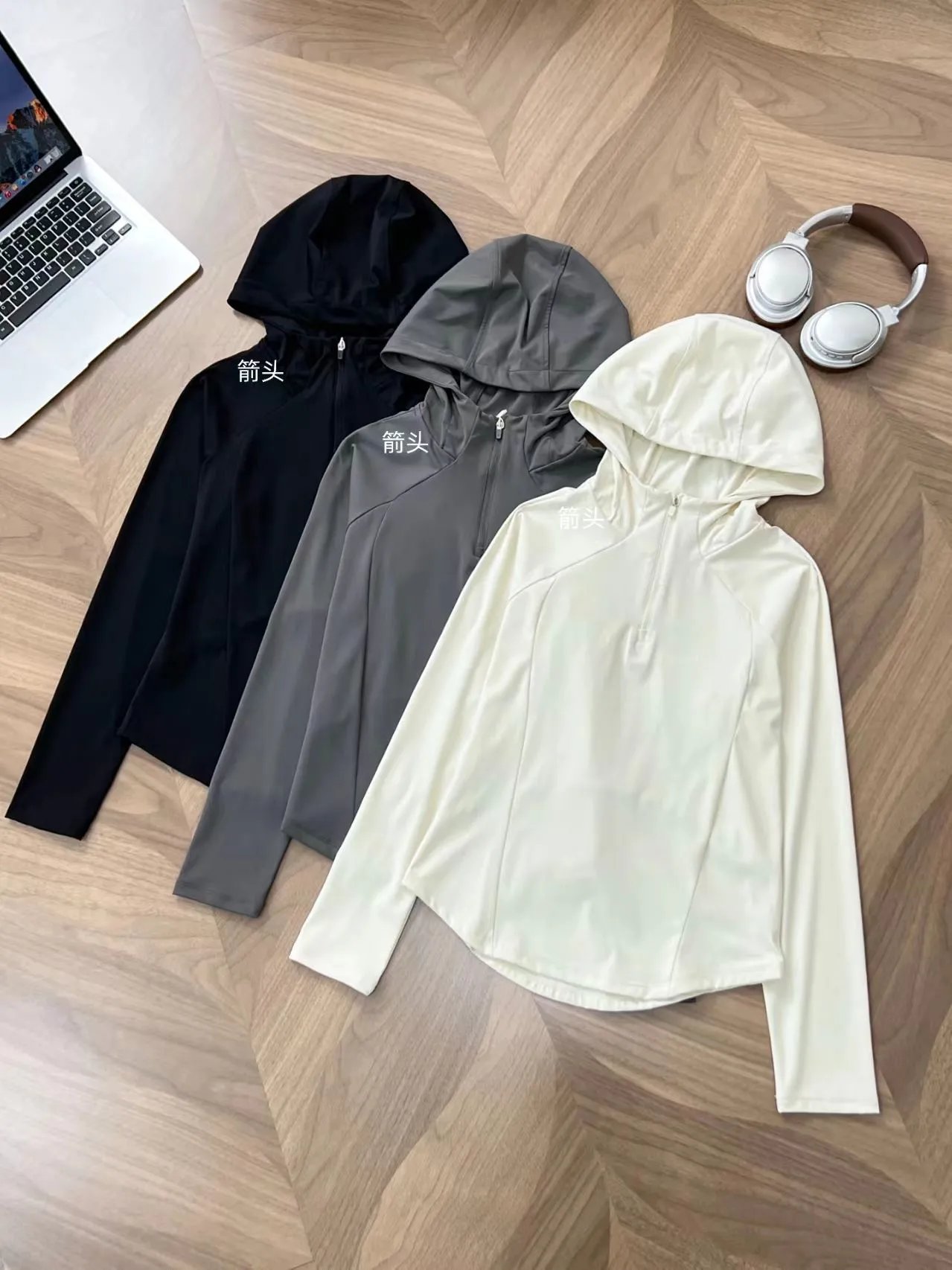 Design Half-Zip Hooded Windbreaker Black Activewear Top - 3