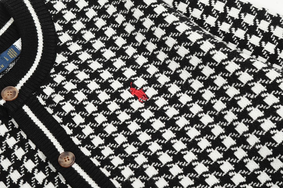 Polo Ralph Lauren Houndstooth Cardigan Black/White Knit Cardigan - 13