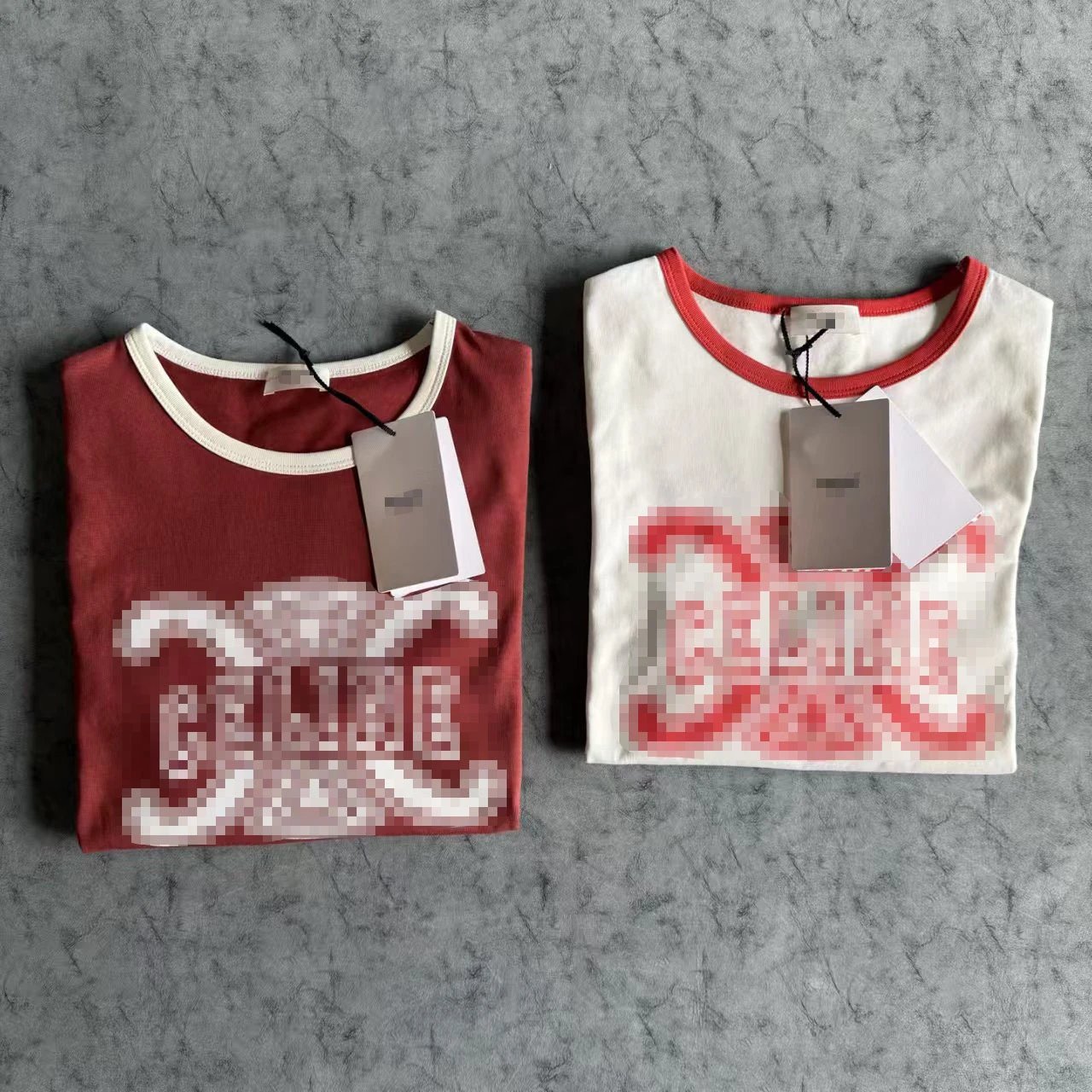 Celine Vintage Logo Ringer T-Shirt Burgundy - 12