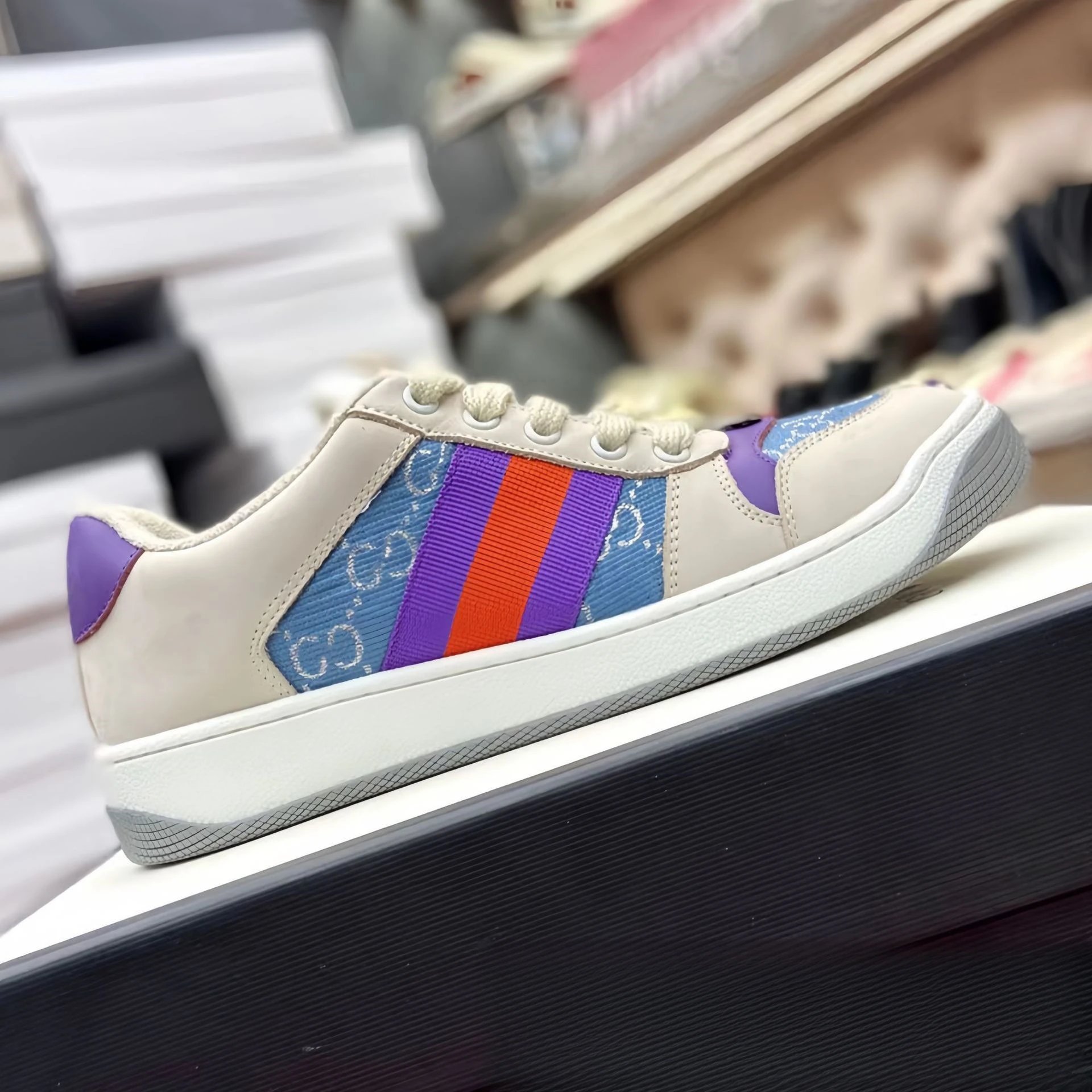 Gucci Ace Sneakers Black with Web Stripe and GG Monogram - 24