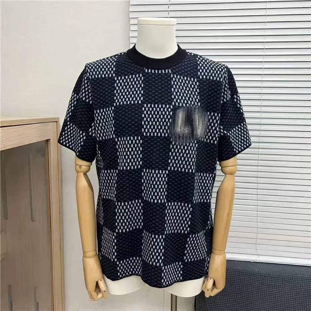 Off-White Checkerboard Knit T-Shirt Navy - 12