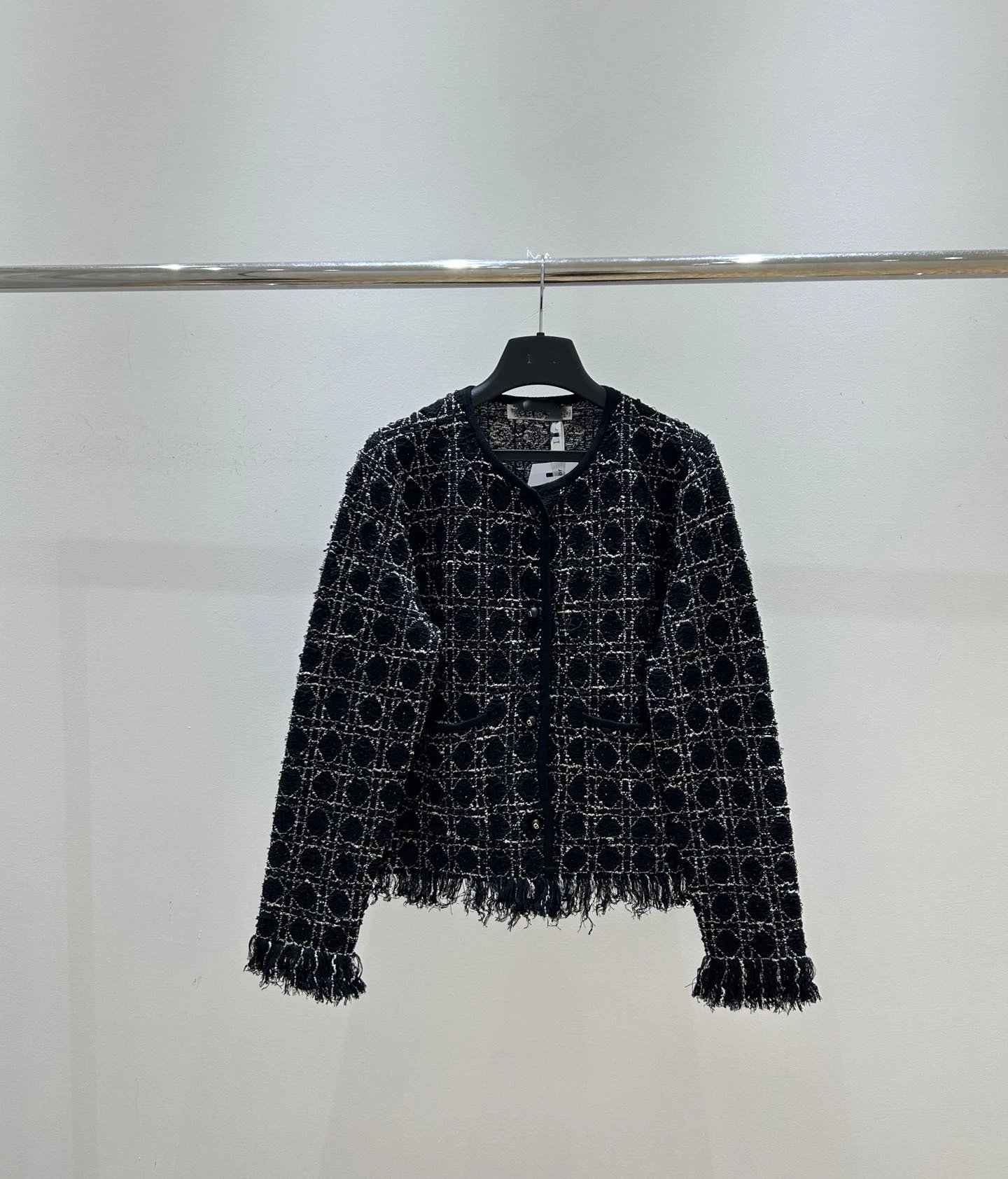 Dior Oblique Tweed Fringe Jacket Black Multicolor Outerwear - 5
