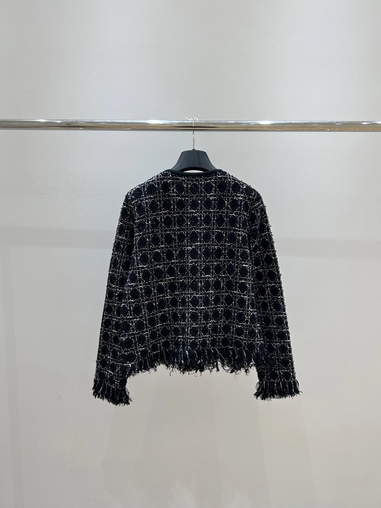 Dior Oblique Tweed Fringe Jacket Black Multicolor Outerwear - 6