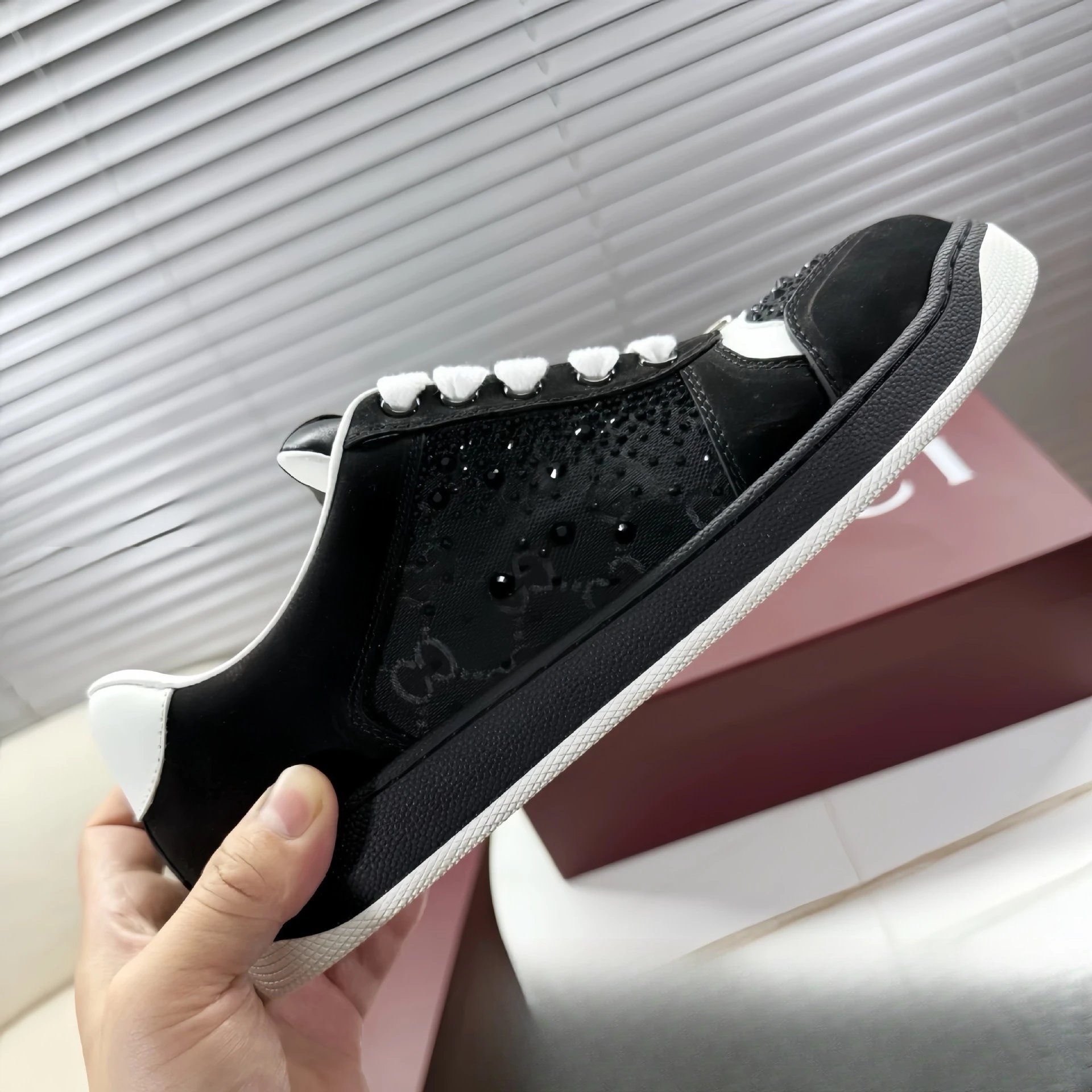 Gucci Ace Sneakers Black with Web Stripe and GG Monogram - 26