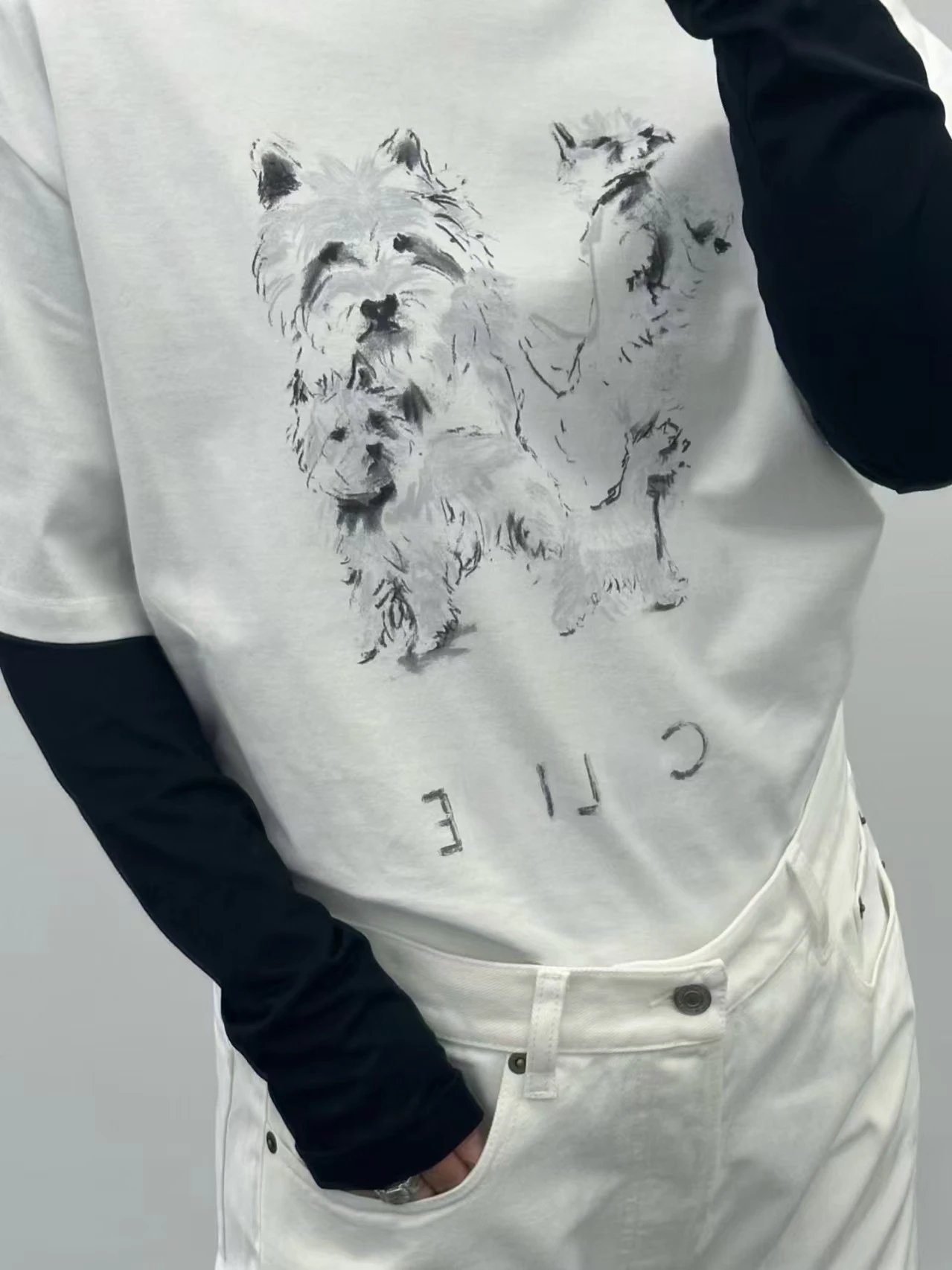 Saint Tears Westie Print Off-White T-Shirt - 7