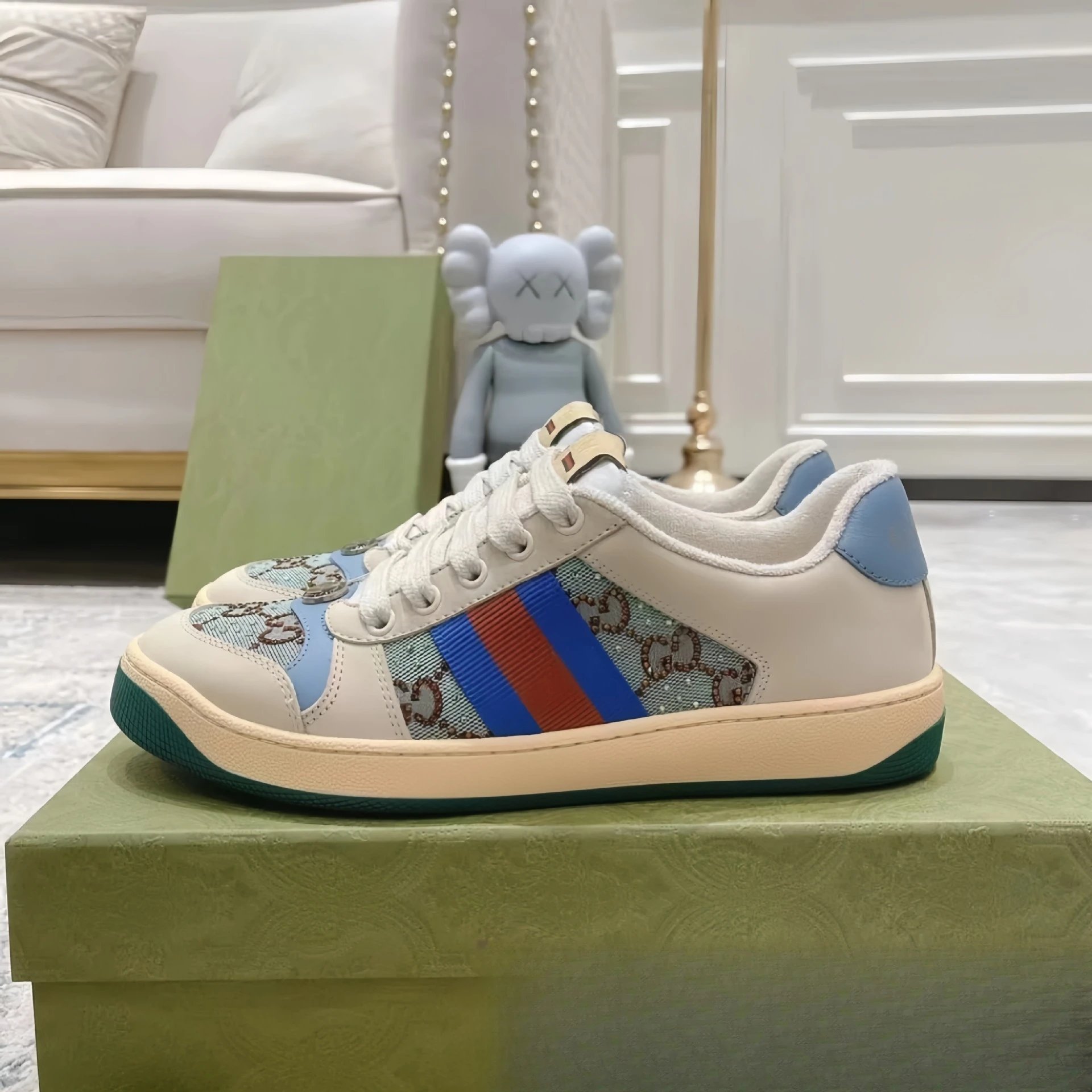 Gucci Ace Sneakers Black with Web Stripe and GG Monogram - 31