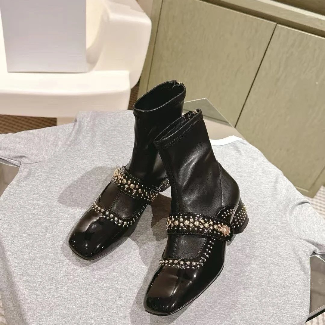 Unbranded Boots Square-Toe Studded Strap Block-Heel Ankle image 2