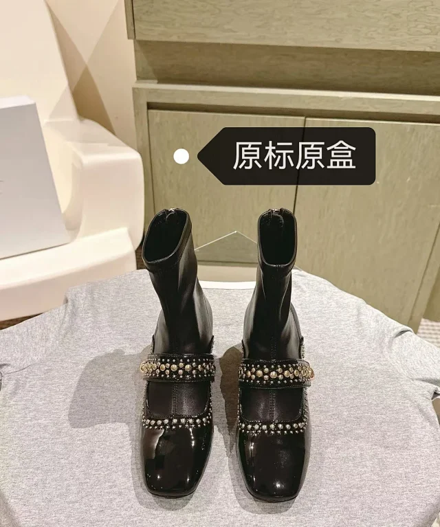 Unbranded Boots Square-Toe Studded Strap Block-Heel Ankle product detail image 2