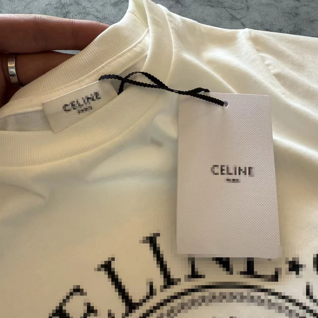 Celine Pixelated Logo Print Cream T-Shirt - 12