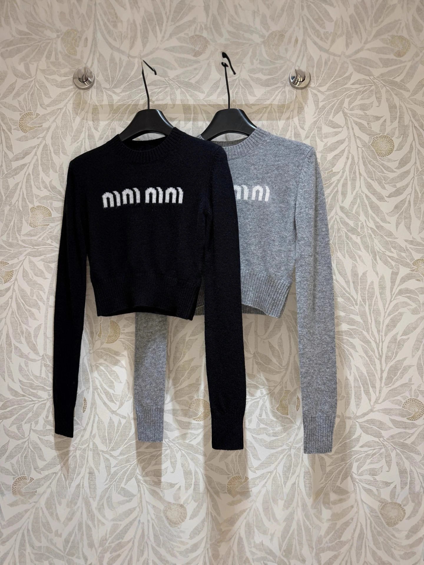 Miu Miu Logo Knit Cropped Sweater Black and Gray - 3