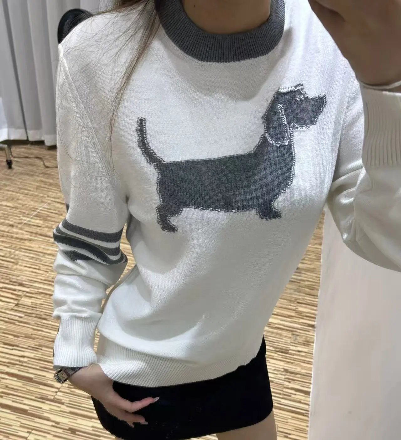 Thom Browne Dachshund Intarsia Knit Sweater Navy - 16