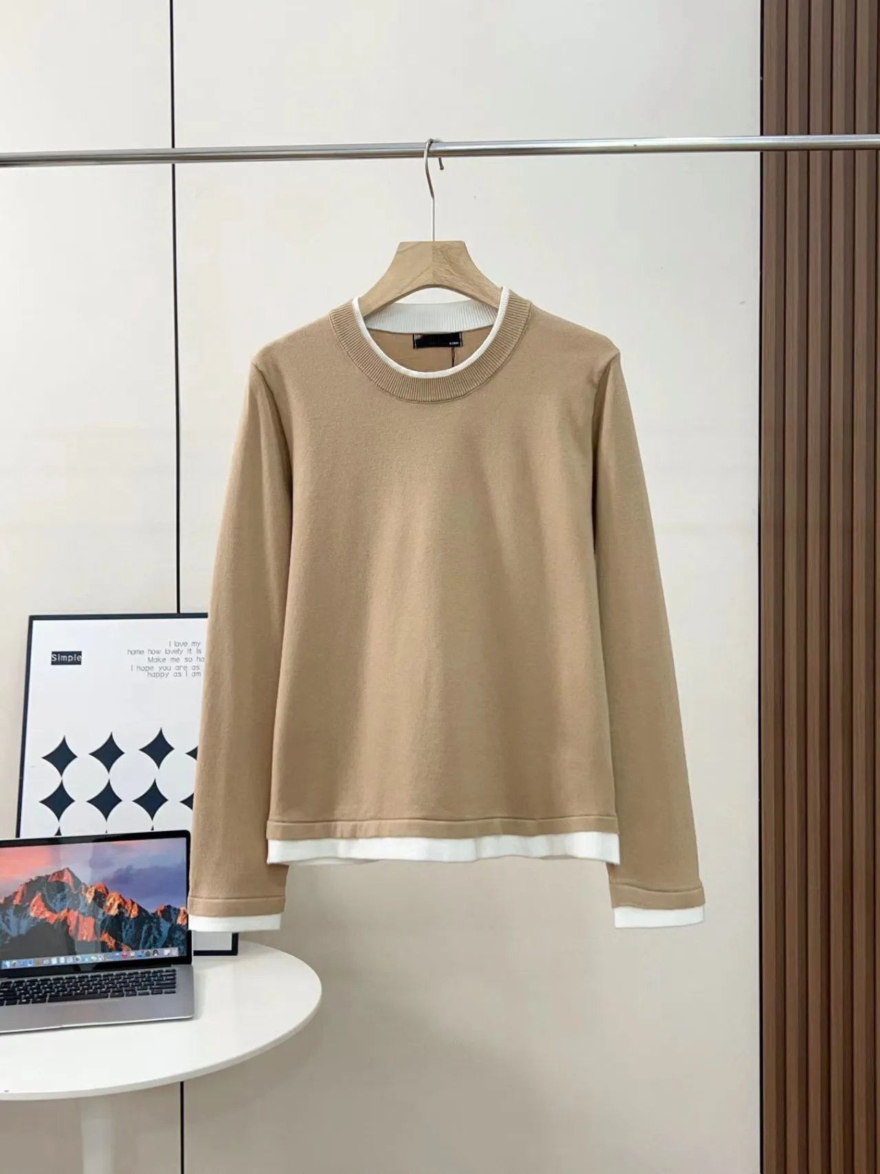 Design Contrast Trim Crewneck Sweater White/Gray - 4