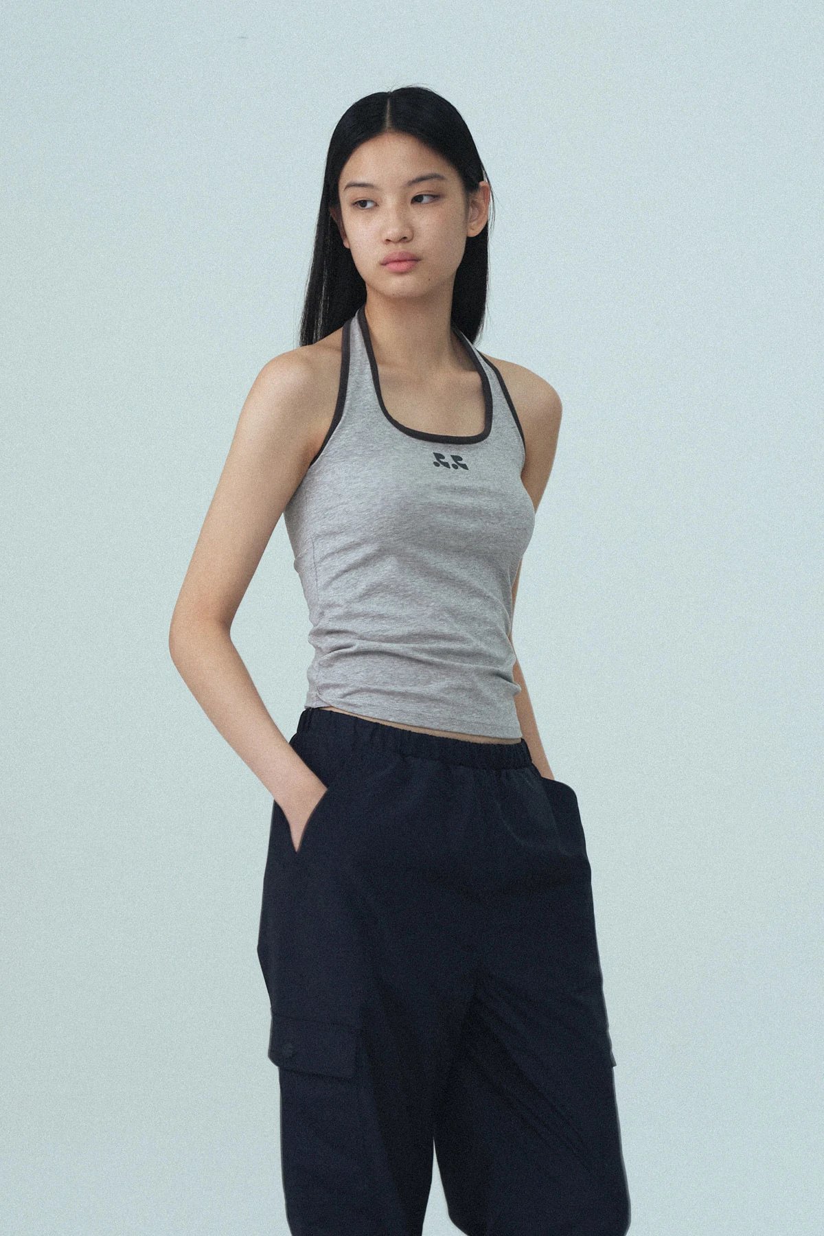 GRA Halter Neck Tank Top Gray - 32