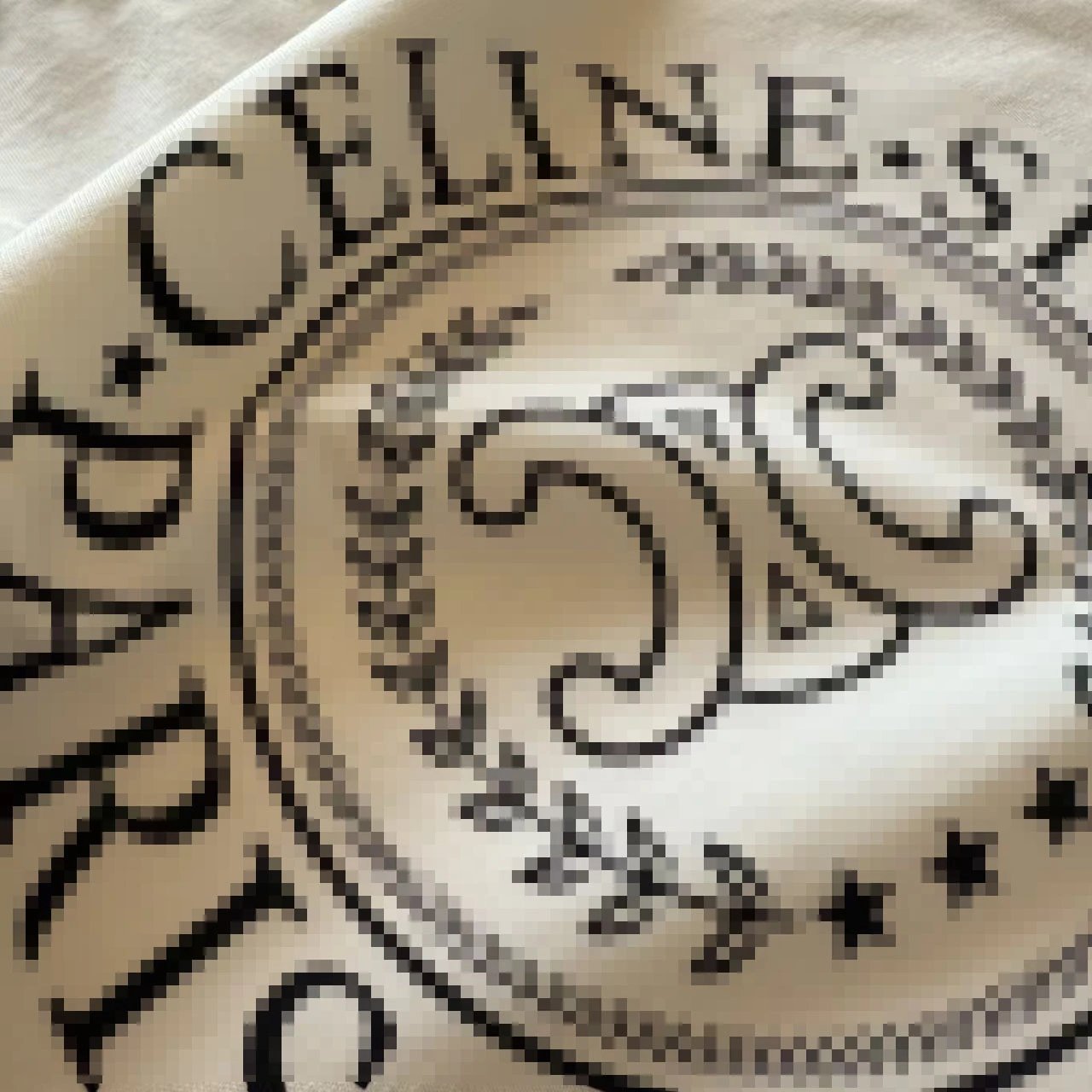 Celine Pixelated Logo Print Cream T-Shirt - 13