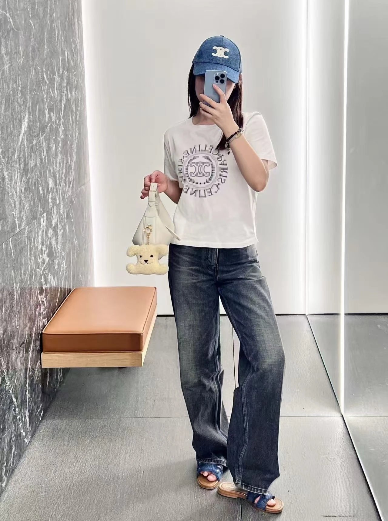 Celine Pixelated Logo Print Cream T-Shirt - 6