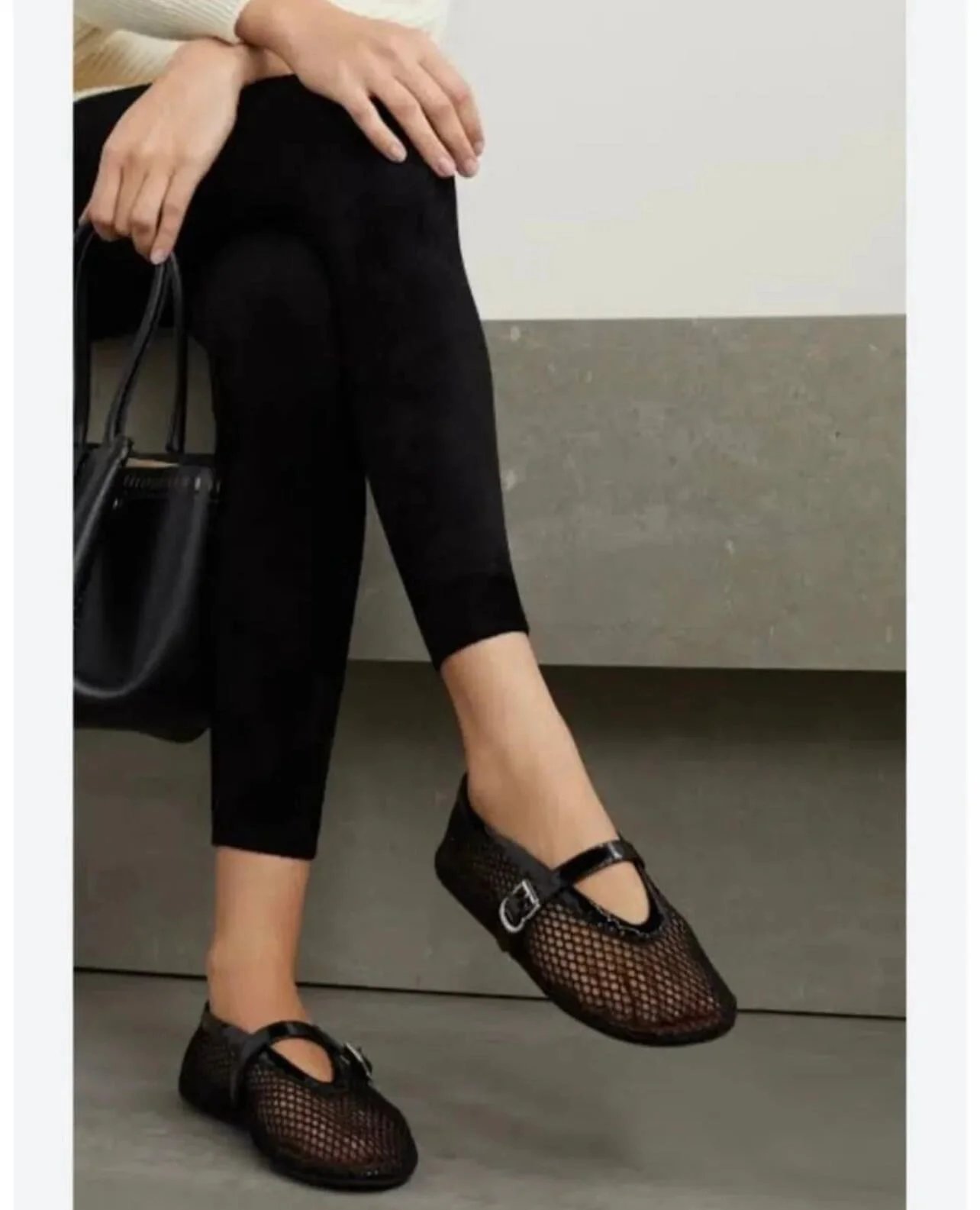 WOMANBY A VOYVES Mesh Mary Jane Flat Black Shoes - 9