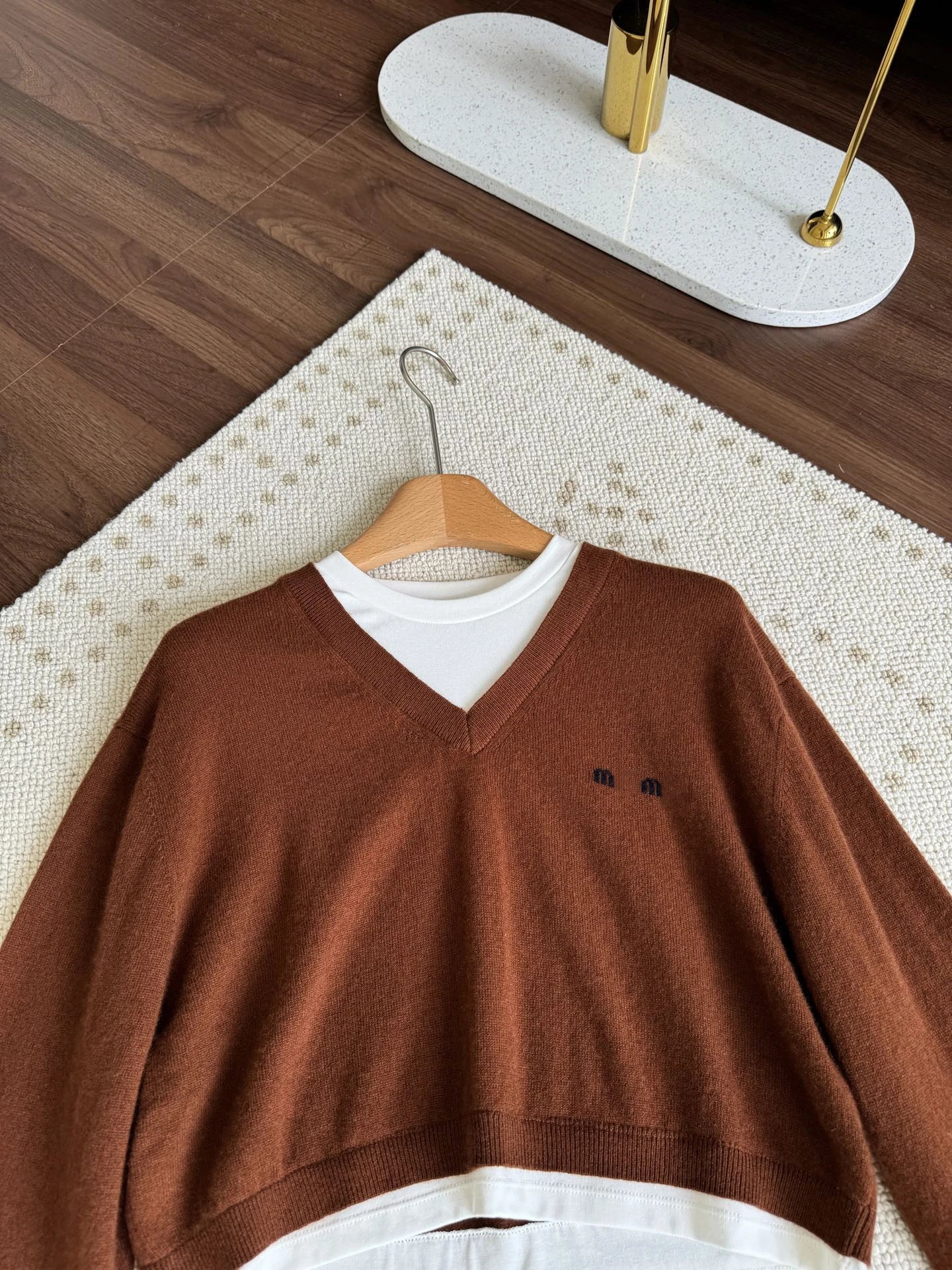 MMY Layered V-Neck Cropped Sweater Brown - 9